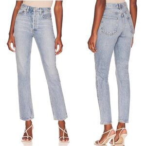 Agolde Riley High Rise Straight Crop Jeans Renewal blue size 25 button fly rigid